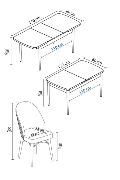 Calvin Barok Desen 80x132 Mdf Açılabilir Mutfak Masası Takımı 4 Adet Sandalye Siyah - 5