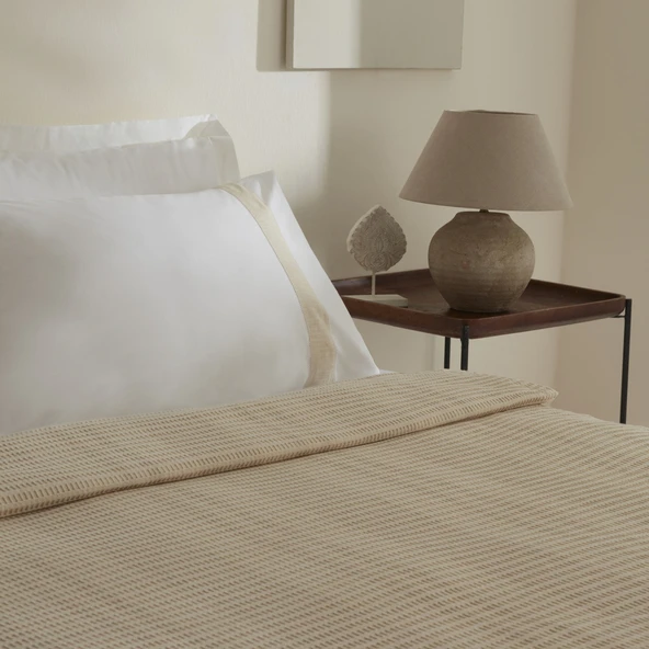 Karaca Home White Collection Delisa %100 Pamuk Keten Çift Kişilik Pike Takımı Krem - Resim 4