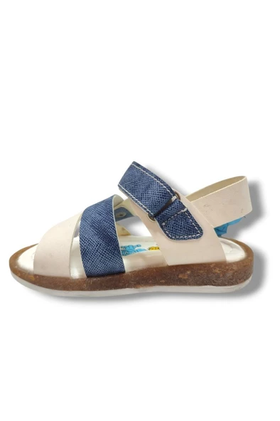 Şirinbebe 1719-20 Anatomik 3 Bant Kemer Tokalı Erkek Çocuk Sandalet Beyaz Mavi 21-25 - Resim 3