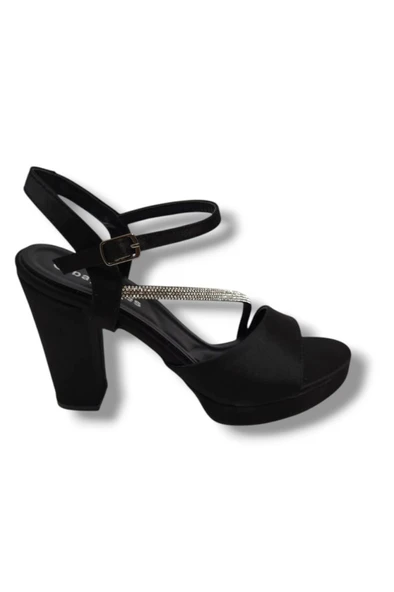 Erbay 341-25 Saten Şerit Taşlı Yüksek Topuk Kadın Sandalet - 2