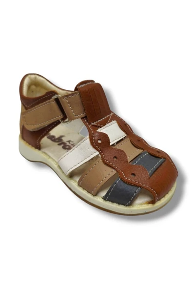 Beebron 3006-20 Anatomik Önü Kapali 3 Şeritli Erkek Çocuk Sandalet Kahve Vizon 21-25 ürün görseli