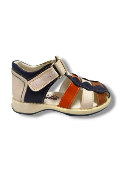 Beebron 3008-20 Anatomik Önü Kapali 3 Şeritli Erkek Çocuk Sandalet Lacivert Beyaz 21-25 - Resim 2