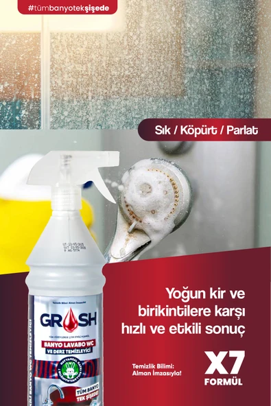 Grosh Ultra Güçlü Banyo Temizleyici ve Kireç Çözücü Sprey (Büyük Boy) - 6