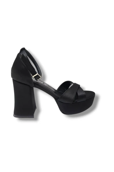 Defne 787-25 Saten Çapraz Bant Kalın Topuk(10cm) Anatomik Kadın Sandalet - Resim 5