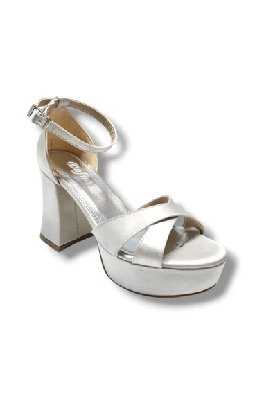 Defne 787-25 Saten Çapraz Bant Kalın Topuk(10cm) Anatomik Kadın Sandalet ürün görseli 1