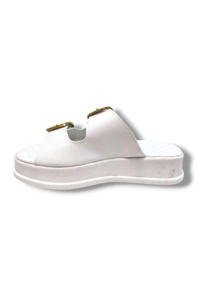 Şanzelize K105-25 Deri Anatomik Çift Bant  Dolgu Taban Kadın Terlik - 3