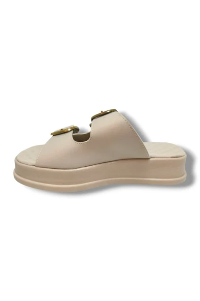 Şanzelize K105-25 Deri Anatomik Çift Bant Dolgu Taban Kadın Terlik - 6