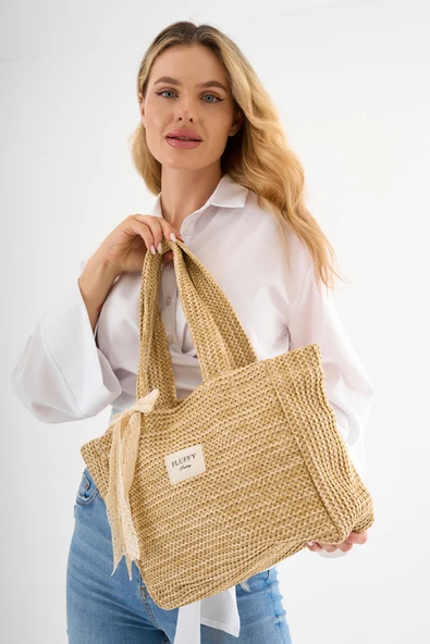 Victoriaa Bohem Hasır Çanta / Yazlık & Plaj kadın el ve Omuz Çantası(25x28 SAP 50 CM) - 6