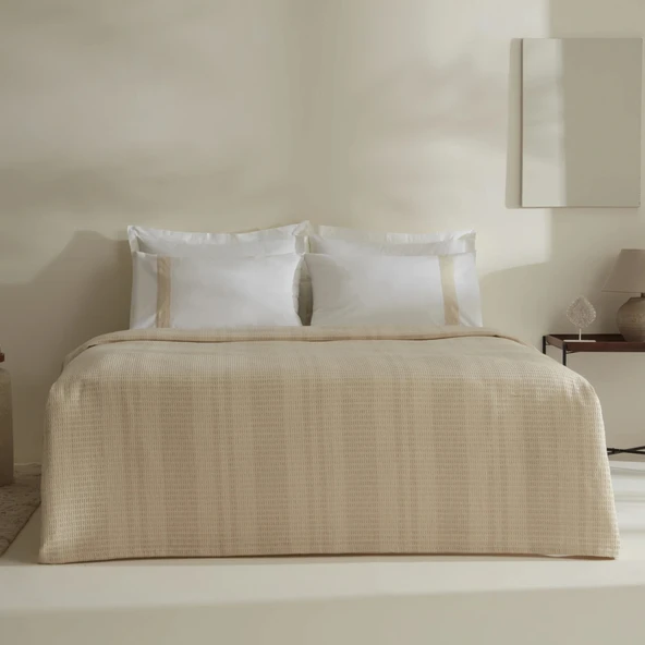 Karaca Home White Collection Delisa %100 Pamuk Keten Çift Kişilik Pike Takımı Krem ürün görseli 1