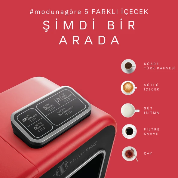 Karaca Hatır Plus 5 in 1 Konuşan Közde ve Sütlü Türk Kahvesi ve Filtre Kahve Makinesi Cherry Red - Resim 8