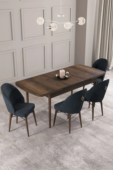 Calvin Barok Desen 80x132 Mdf Açılabilir Mutfak Masası Takımı 4 Adet Sandalye Siyah - 2