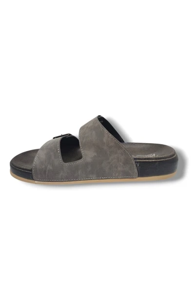 Parmi 25901-25 Deri Çift Bant Anatomik Erkek Terlik - 3