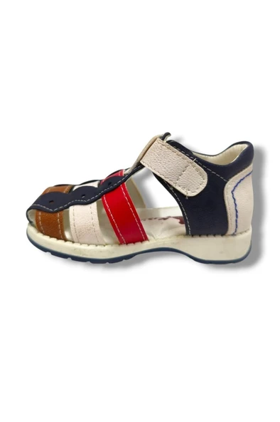 Beebron 3014-20 Anatomik Önü Kapali 3 Şeritli Erkek Çocuk Sandalet Lacivert Kırmızı 18-20 - Resim 3