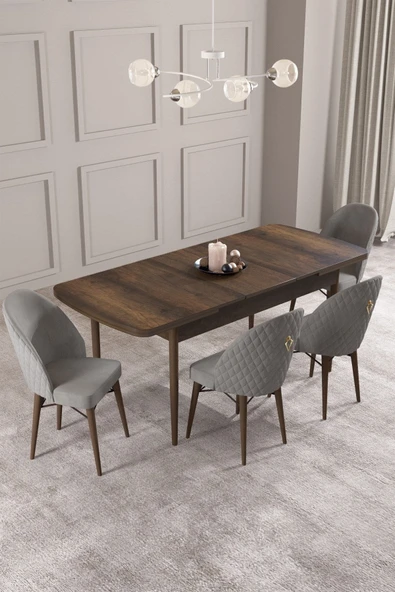 Calvin Barok Desen 80x132 Mdf Açılabilir Mutfak Masası Takımı 4 Adet Sandalye Gri - 2