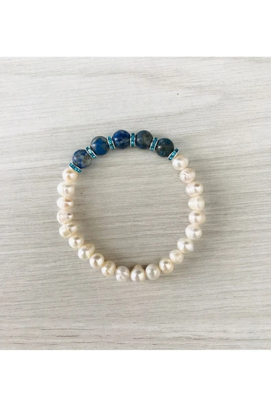 MK TASARIM Gerçek İnci, Lapis Lazuli Taşı Bileklik MK100159 ürün görseli