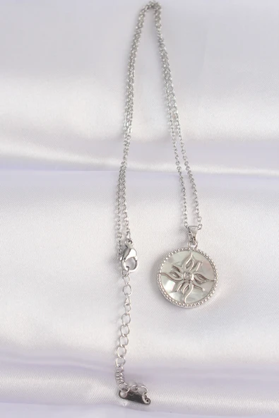 316L Çelik Zincir Gümüş Renk Oval Tasarımlı Güneş Kolye - TJ-BKO8663 - Resim 2