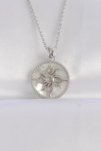 316L Çelik Zincir Gümüş Renk Oval Tasarımlı Güneş Kolye - TJ-BKO8663 ürün görseli 1