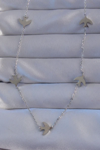 316L Çelik Gümüş Renk Kuş Model Kolye - TJ-BKO8942 ürün görseli 1