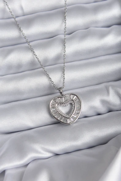 316L Çelik Zincir Gümüş Renk Baget Zirkon Taşlı Kadın Kolye - TJ-BKO7824 ürün görseli 1