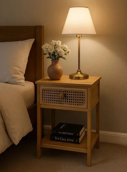 Bambu 2 Katlı Çekmeceli Oturma Odası Yatak Odası Komodini Rattan Komodin ürün görseli