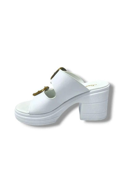 Şanzelize K505-25 Deri Anatomik Çift Bant  Dolgu Topuklu Kadın Terlik - Resim 3