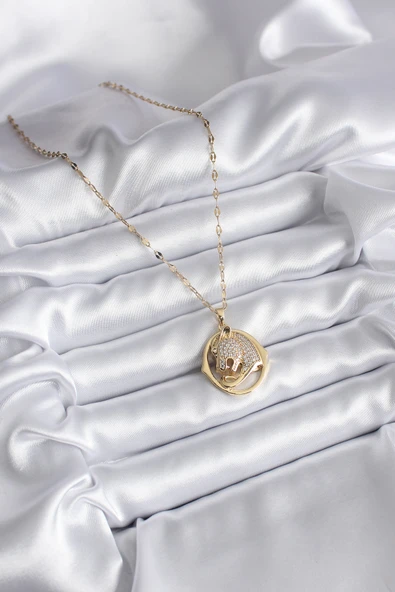 316L Çelik Gold Renk Zirkon Taşlı Puma Model Kadın Kolye - TJ-BKO8178 - Resim 2