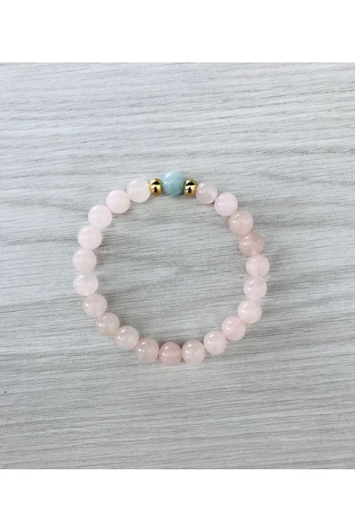 MK TASARIM Gerçek Pembe Kuvars, Mavi Kuvars Taşı Bileklik MK100152 ürün görseli