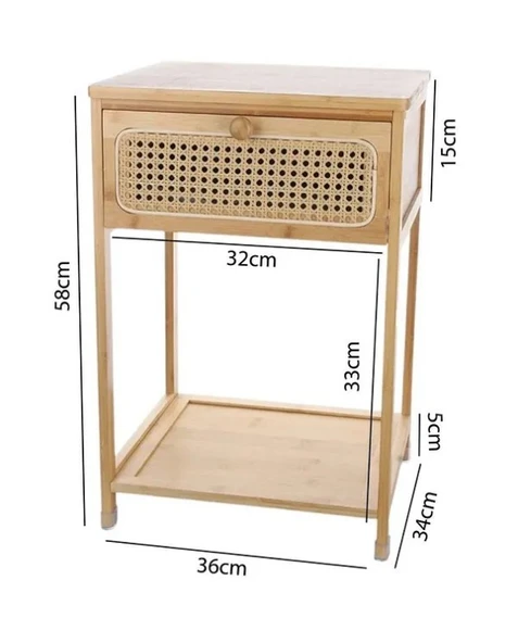 Bambu 2 Katlı Çekmeceli Oturma Odası Yatak Odası Komodini Rattan Komodin - Resim 6