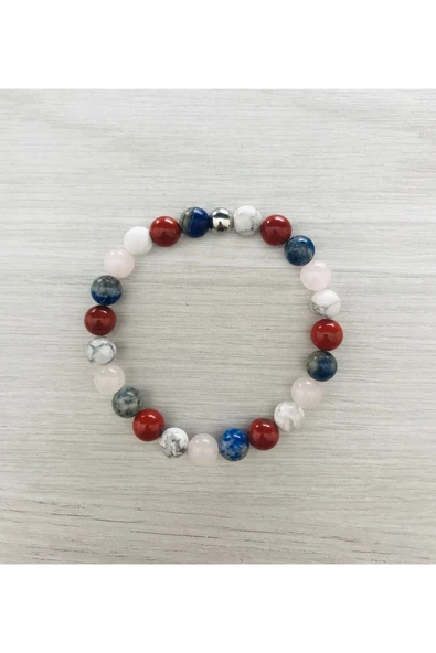 MK TASARIM GERÇEK HAVLİT, RED JASPER, LAPİS LAZULİ, PEMBE KUVARS TAŞI BİLEKLİK MKT061 - 1