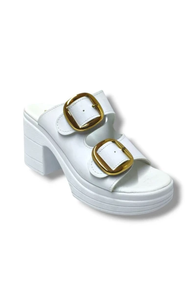 Şanzelize K505-25 Deri Anatomik Çift Bant  Dolgu Topuklu Kadın Terlik ürün görseli 1