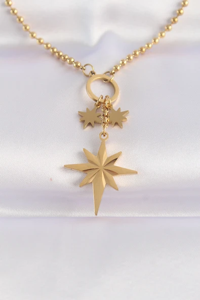 316L Çelik Zincir Altın Renk Kutup Yıldızı Kolye - TJ-BKO8638 ürün görseli 1