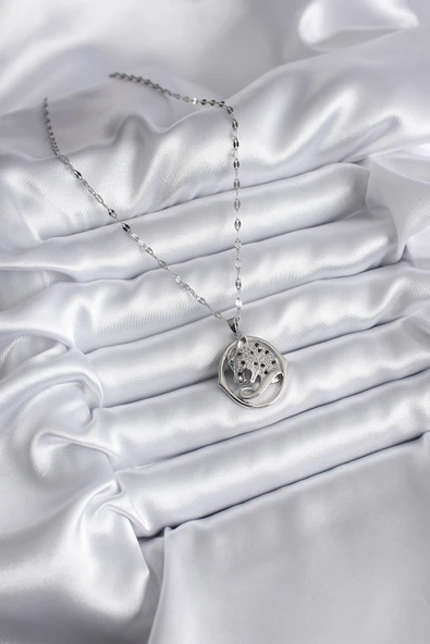 316L Çelik Gümüş Renk Zirkon Taşlı Puma Model Kadın Kolye - TJ-BKO8177 - Resim 2