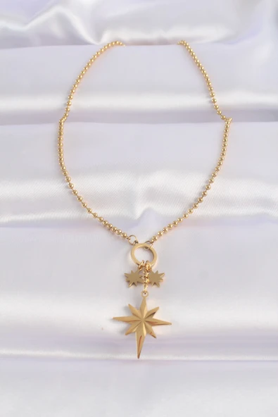 316L Çelik Zincir Altın Renk Kutup Yıldızı Kolye - TJ-BKO8638 - Resim 2