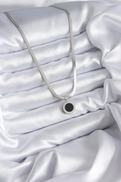 316L Çelik Gümüş Renk İtalyan Zincir Model İşleme Detay Kadın Kolye - TJ-BKO7866 - Resim 2