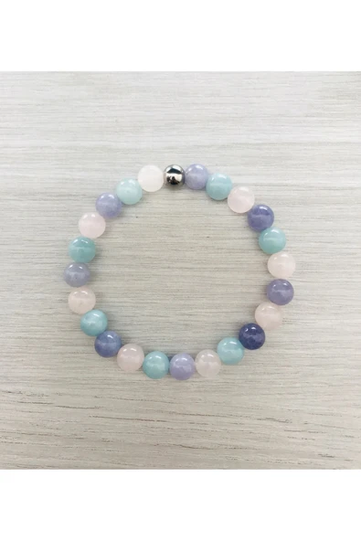 MK TASARIM GERÇEK, PEMBE KUVARS, MAVİ KUVARS, MOR KUVARS BİLEKLİK MKT064 ürün görseli