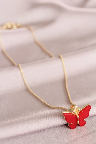 Kırmızı Kelebek Model Kadın Kolye - TJ-BKO5084 - Resim 2