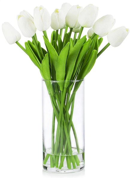 YAPAY ÇİÇEKÇİNİZ Dekoratif 3’lü Set: 8’li Yapay Lale Demeti + Okaliptus Demeti + 3’lü Pamuk Otu – Salon & Masa Çiçek Aranjmanı - Resim 3