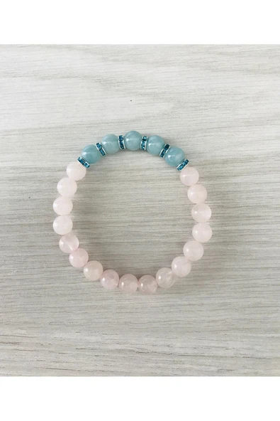 MK TASARIM Gerçek Pembe Kuvars, Mavi Kuvars Bileklik MK100158 ürün görseli