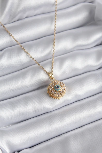 316L Çelik Gold Renk Zirkon Taşlı Göz Model Kadın Kolye - TJ-BKO8170 ürün görseli 1