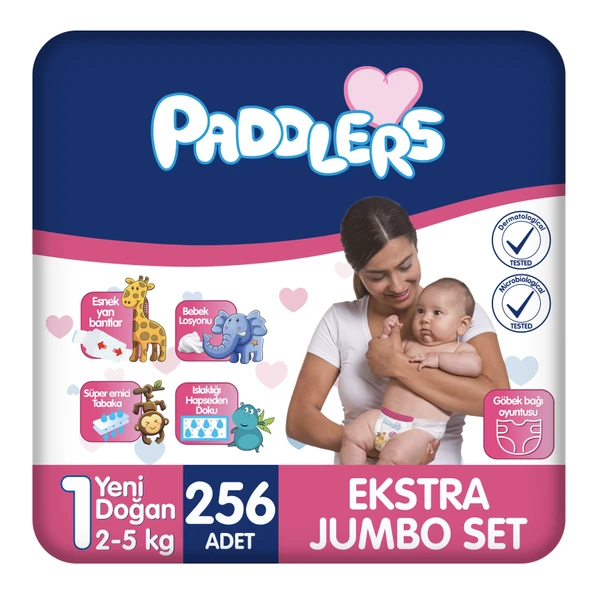Paddlers Bebek Bezi 1 Numara Yenidoğan 256 Adet (2-5 Kg) Ekstra Jumbo Set ürün görseli 1