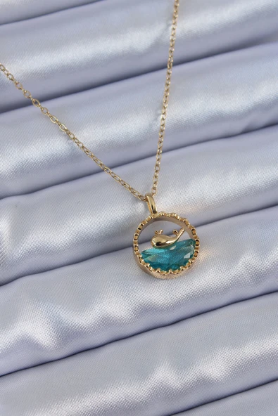 316L Çelik Gold Renk Balina Figür Kristal Taşlı Kadın Kolye - TJ-BKO7657 ürün görseli 1
