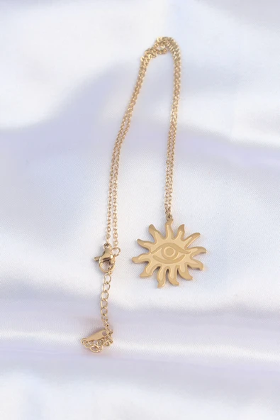 316L Çelik Zincir Gold Renk Göz Güneşi Tasarımlı Kolye - TJ-BKO8734 - Resim 2