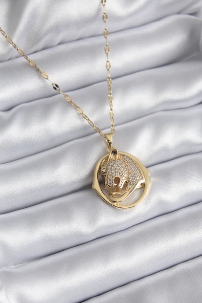 316L Çelik Gold Renk Zirkon Taşlı Puma Model Kadın Kolye - TJ-BKO8178 ürün görseli 1