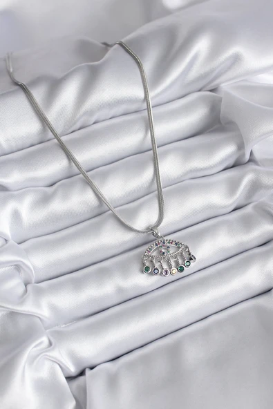 316L Çelik Gümüş Renk İtalyan Zincir Zirkon Taşlı Göz Figür Kadın Kolye - TJ-BKO8146 - Resim 2