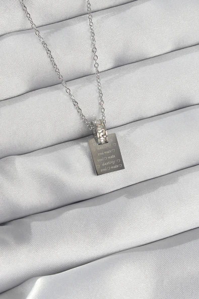 316L Çelik Zincir Gümüş Renk Zirkon Taşlı Aşk Mektubu Kolye - TJ-BKO8908 ürün görseli 1