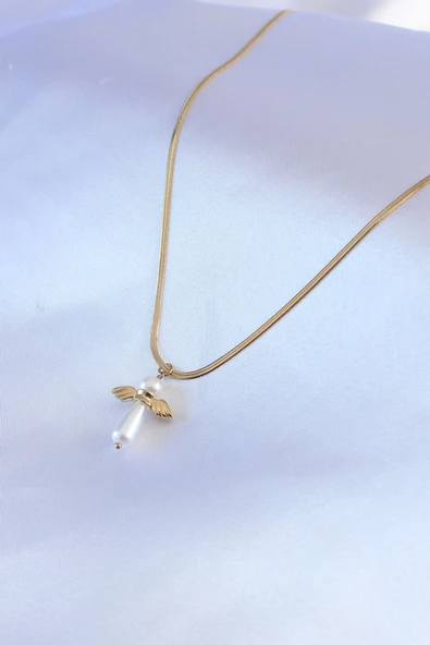 316L Çelik Gold Renk İtalyan Zincir Model Piyon Figür Kadın Kolye - TJ-BKO7427 - Resim 2