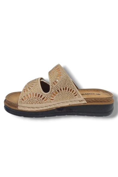 Enova M3-25 Anatomik Taşlı Çift Bant Cırtlı Kadın Terlik - Resim 3