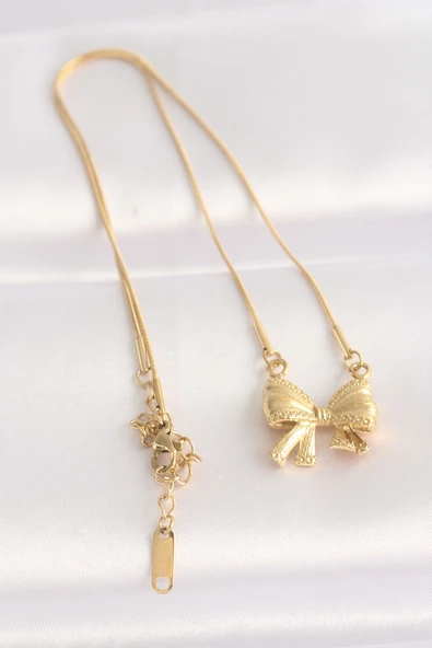 316L Çelik Zincir Altın Renk Fiyonk Kolye - TJ-BKO8676 - Resim 2