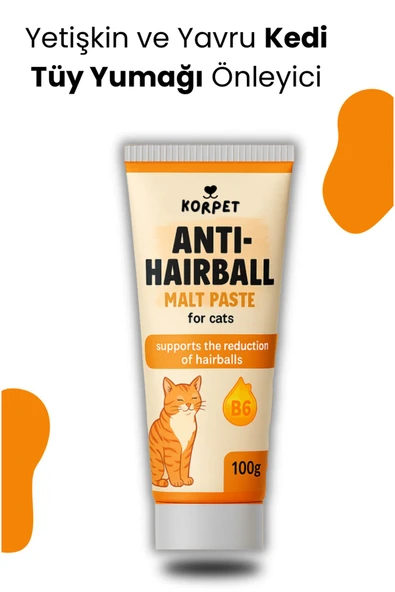 KorPet Anti Hairball Yetişkin ve Yavru Kediler için Tüy Yumağı Önleyici Malt Paste Macun 100 gr ürün görseli 1