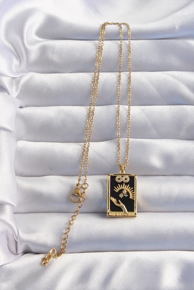316L Çelik Zincir Gold Renk Sonsuzluk Detay Zirkon Taşlı Tarot Kolye - TJ-BKO8983 - Resim 2
